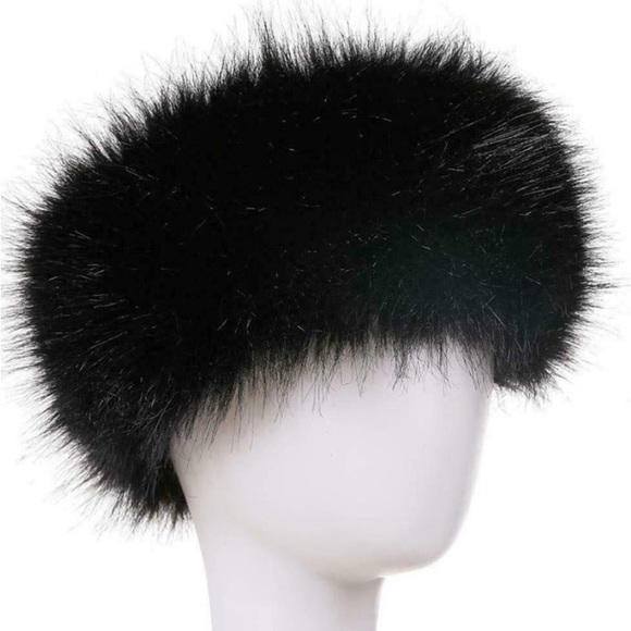 FUR HEADBAND Earmuff Hat Faux Fur Black - NEW - Picture 2 of 3